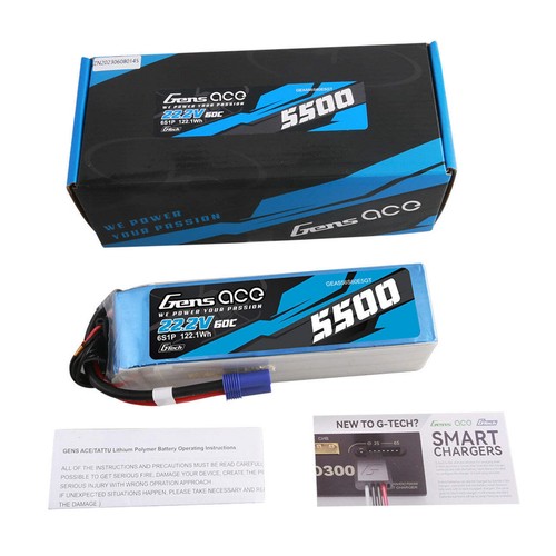 Gens Ace 5500mAh 6S 60C 22.2V G-Tech Lipo Battery Pack With EC5 Plug - Picture 5 of 5