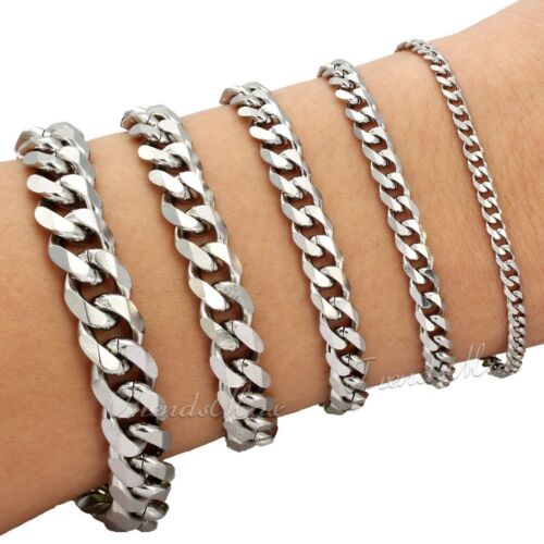 Men's Chain 3/5/7/9/11mm Stainless Steel Bracelet Silver Curb Cuban Link 7-11" - Picture 1 of 16