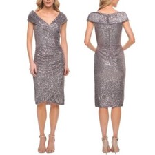 New La Femme Sequin Faux Wrap Cocktail Dress Size 10