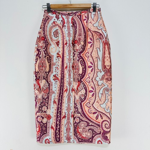 ZIMMERMANN Art Deco Paisley Skirt 0 US4 UK8 S Midi Gold Button Accent Pink - Picture 10 of 20