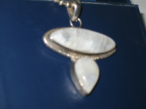 Blue Flash Moonstone sterling lazy oval and large tear drop pendant 925 chain - Picture 10 of 12