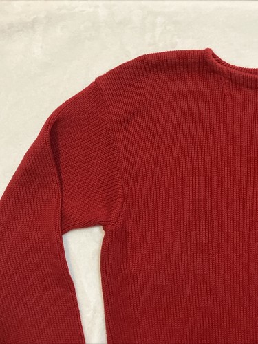 Vtg Ralph Lauren Polo Sweater Men Red Knit Grunge Boatneck Pullover Navy Pony - Picture 5 of 22