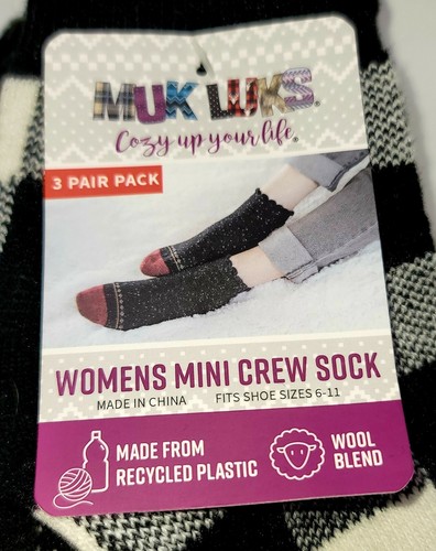 BRAND NEW Muk Luks Women's Mini Crew Socks 3PK BLACK Wool Blend Shoe Szs 6-11 - Picture 3 of 3
