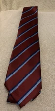 Hi-Tie Burgundy w/Blue & Black Diagonal Stripe 100% Silk Classic Men's Tie - EUC
