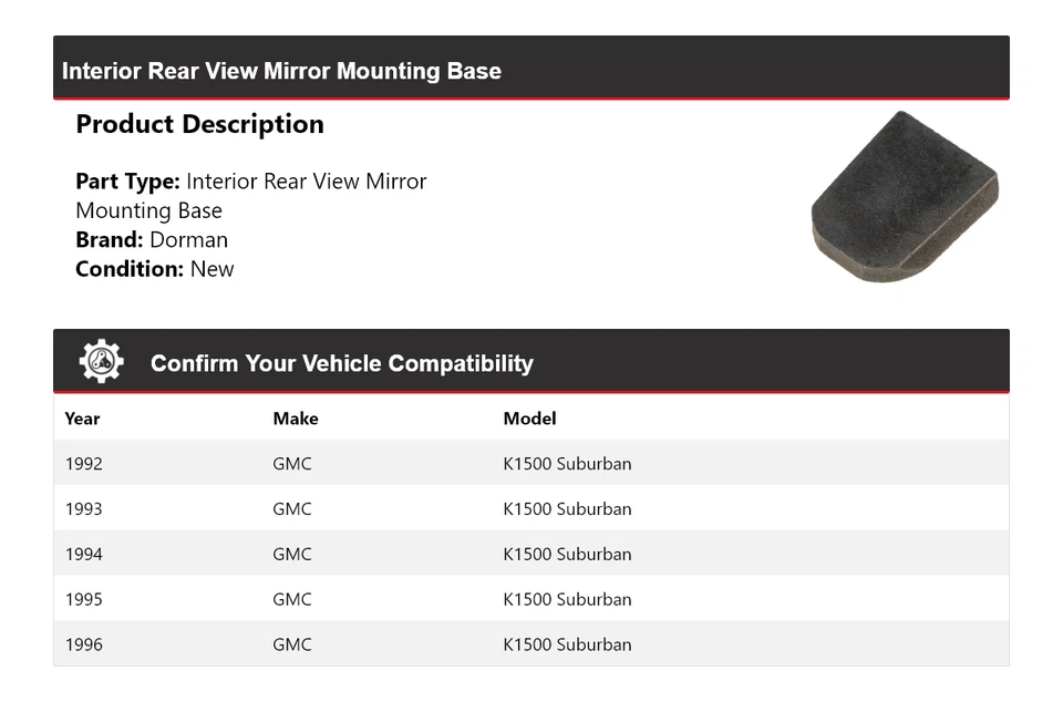 Base de montaje del espejo retrovisor interior para GMC K1500 1992-1996 Suburban Dorman Foto 2 de 4