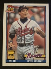 1991 Topps Dave Justice Baseball All-Star Rookie Card #329 Braves OF VG O/C. rookie card picture