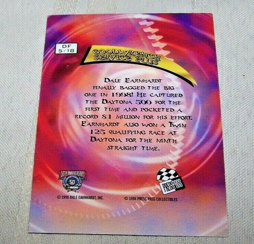 Dale Earnhardt Sr 1998 98 Press Pass VIP Driving Force All Foil Insert Card #DF5 - Picture 3 of 3
