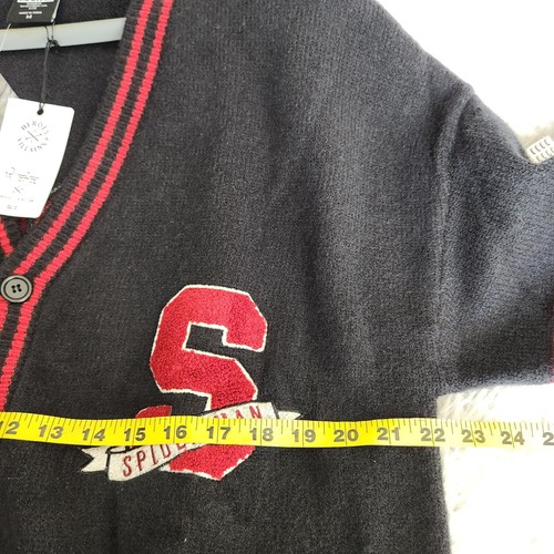 Heroes & Villains Marvel Spider-Man Varsity Cardigan Medium Black Patches NWT - Picture 7 of 14
