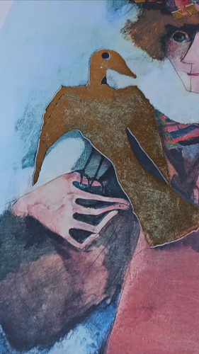 Rosina Wachtmeister Boy with bird hand signed limited edition GOLD FOIL art - Video 1 of 1