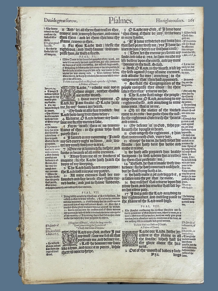 1583 Geneva Bible Page - Largest Folio Leaf - Select Your Passage - Grand Noble - Image 4 of 4
