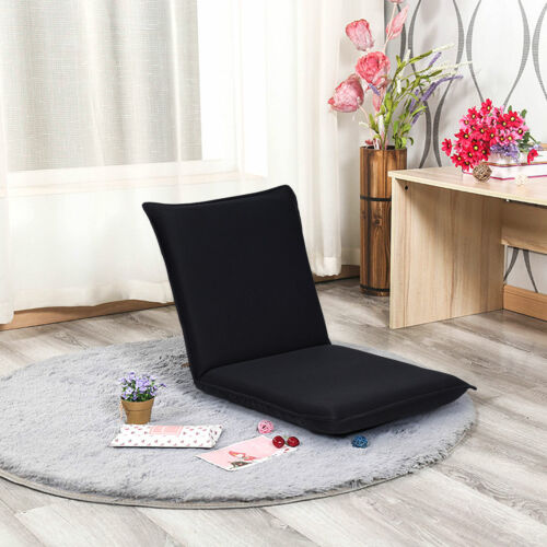 Costway Adjustable 6-Position Floor Chair Padded Folding Lazy Sofa Chair Black - Picture 3 of 9