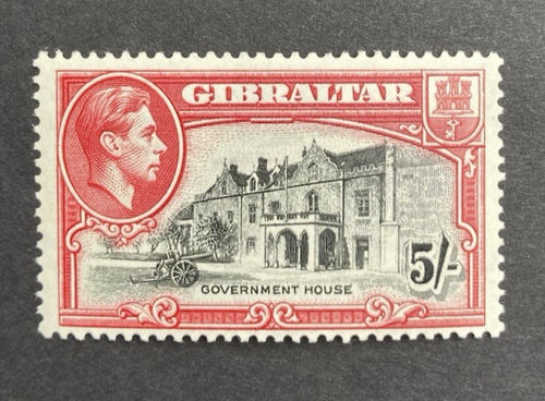 Gibraltar 1938-51 SG129a KGVI 5/- black & carmine perf 13.5 MNH, Cat £50. SUPERB