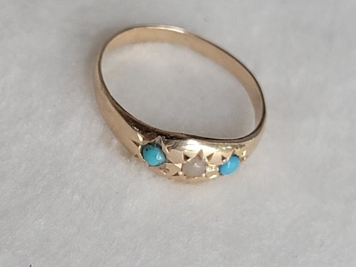 Victorian 10k Baby Ring with Turquoise & Seed Pearl, Small Size 0