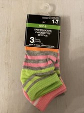 KIDS SOCKS 1-7 STRIPED 3PK ANKLE SOCKS BRAND NEW