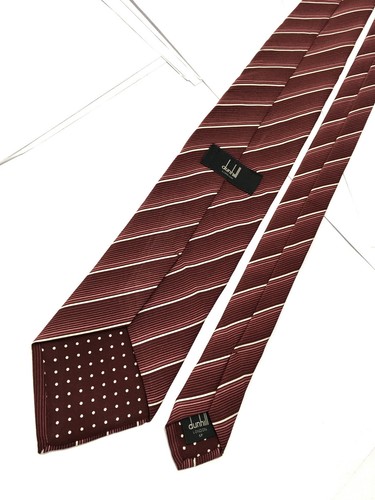Authentic DUNHILL LONDON Exclusive Striped Design On Maroon 100% Necktie Tie - Picture 5 of 12