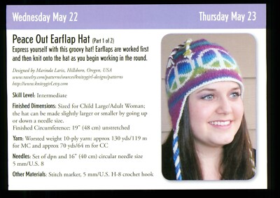 1 x knitting pattern of Peace Out Earflap Hat