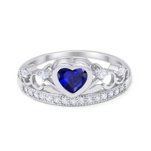 Heart Crown Ring Eternity Simulated CZ 925 Sterling Silver - Picture 34 of 35