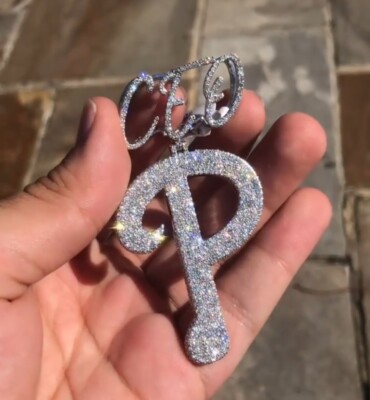 Ciondolo Uomo Con Moissanite Naturale E Lettera P Iniziale - Placcato Oro Giallo 14kt
