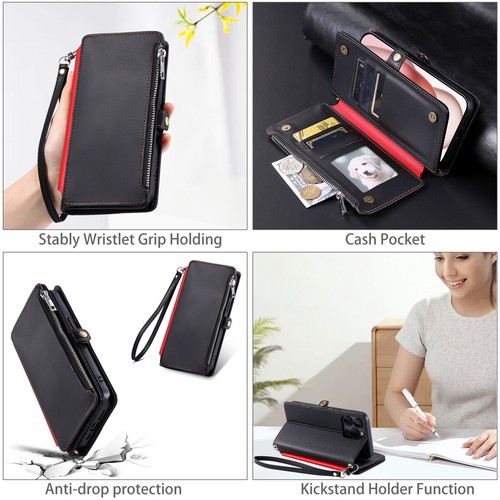 Zipper Crossbody Strap Card Wallet Leather Phone Case For LG V30 Q60 K50 K40 G6 - Picture 7 of 17