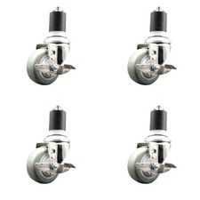 3.5 Inch 316SS Gray Poly Swivel 1-3/4 Inch Expanding Stem Caster Set Brake SCC