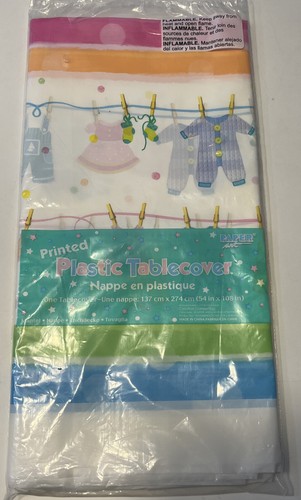 Creative Converting Baby Clothes Border Print Plastic Table Cover 54/108 Inch - Picture 2 of 3
