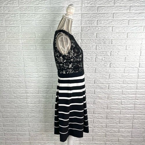 Vestido Danny & Nicole Blanco y Negro Floral Encaje Plisado Rayas Talla 8 - Imagen 4 de 9