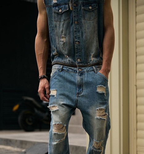 Men Denim Loose Casual Overall Jumpsuit Jeans Coat Suspender Romper Cowboy Pants - Bild 8 von 12