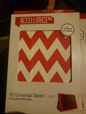 NIB Accellorize 10" Universal Tablet Folio Case - Red/White Chevron Pattern