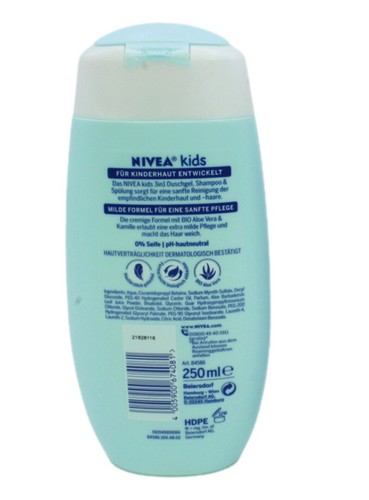 Gel Douche Nivea Pomme Enfant 250ml Sans Savon PH Neutre Aloe Vera 3en1 - Imagen 2 de 3