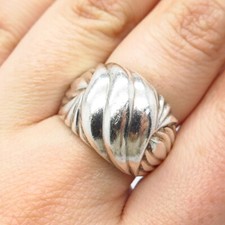 925 Sterling Silver Vintage Ribbed Ring Size 7.25
