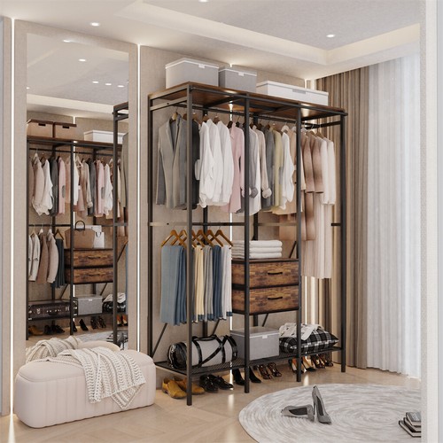 XL Heavy Duty Clothes Rack Freestanding Garment Rack w Dust-proof Cover & Drawer - Picture 5 of 22