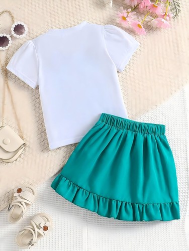 HSOXLQF Kids Toddler Girl Summer Clothes Letter Printed T-Shirt Top+ Floral S... - Picture 7 of 7