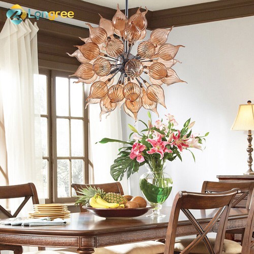 Lámpara de techo de vidrio soplado púrpura flor brote Art Deco 6 luces - Imagen 29 de 29