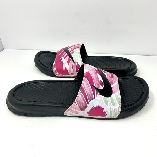 Nike Women Slides Size 9 Benassi JDI Black Active Fuchsia 618919-030 Pre Owned - Picture 8 of 18