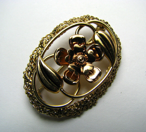 LOUIS STERN BROOCH 1/20 10K GF GOLD FILLED BROOCH PIN Flower & Chain 1900s Excel - Picture 4 of 8