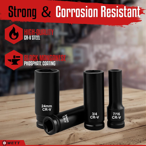 1/2" Drive Impact Socket Set, 29 Piece Deep Socket with Extension Bar, Cr-V Stee - Picture 4 of 12