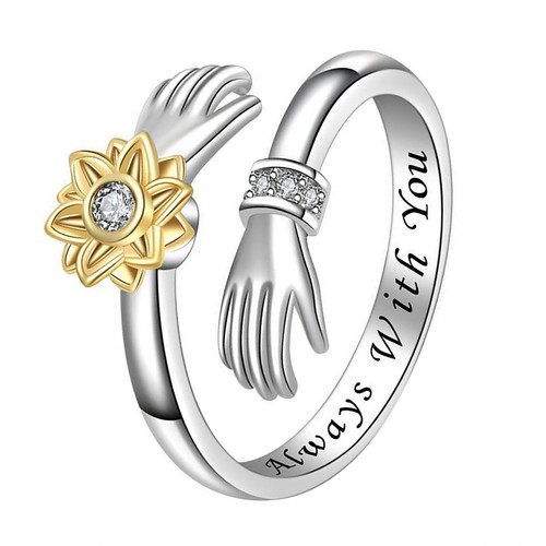 Damenring drehbar Sonnenblume Umarmung Zirkonia Edelstahl offen Geschenk - Bild 7 von 8