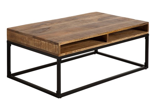 Massiver Couchtisch IRON CRAFT 100cm Mangoholz Schublade schwarzes Metallgestell - Bild 11 von 12