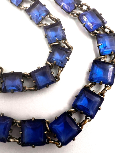 Antique Art Deco Solid Silver & Czech Blue Link Necklace Bohemian A/F - Picture 10 of 15