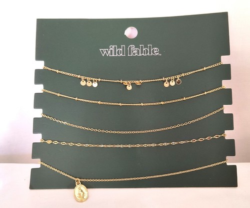 NEU Wild Fable Mode Damen/Teens Halsketten 5 goldfarbene Ketten/3 mit Charms - Bild 11 von 16