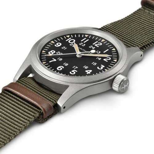 Nuevo reloj para hombre Hamilton caqui campo mecánico esfera negra banda OTAN H69439931 - Imagen 2 de 6