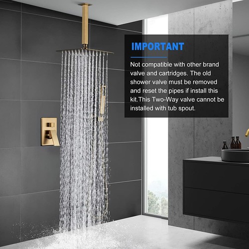 Brushed Gold Shower Faucet Set System Rainfall Shower Head Combo w/Mixer Valve - Picture 32 of 76