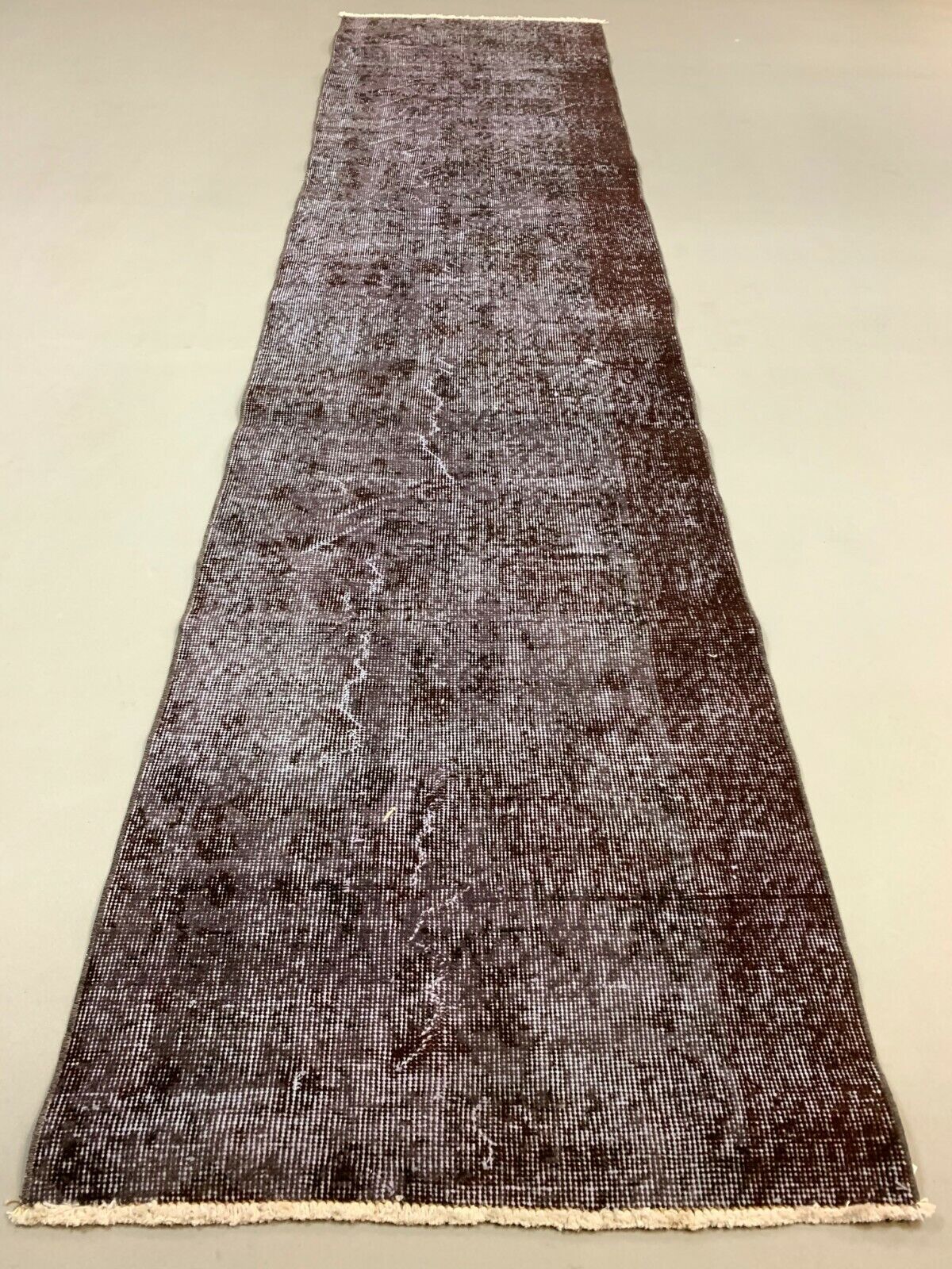 Distressed Turkish Runner 285x70 cm wool Vintage rug, Overdyed Brown