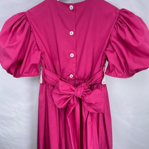 Vintage Custom Girls Magenta Puff Sleeve Embroidered Waist Heirloom Dress 8 - Picture 10 of 11