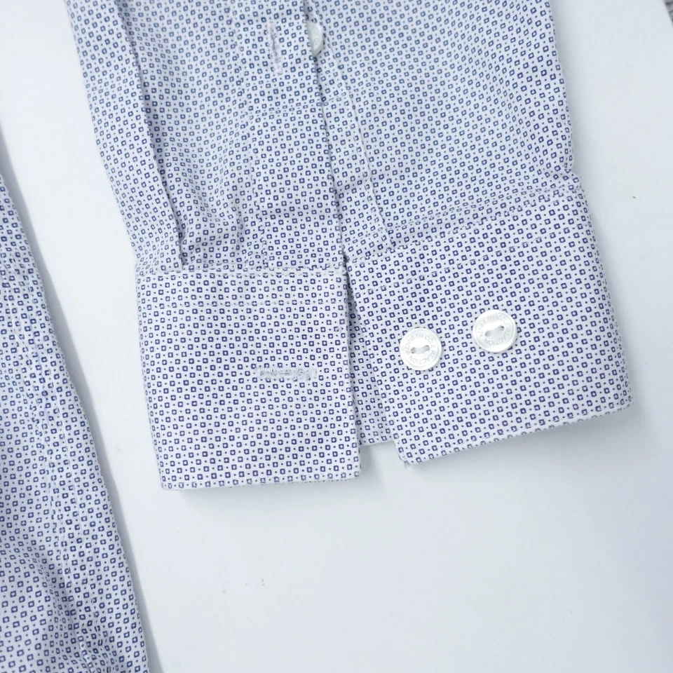 Camisa social masculina Kenneth Cole Reaction 17 azul branca estampada negócios slim fit - Imagem 3 de 4