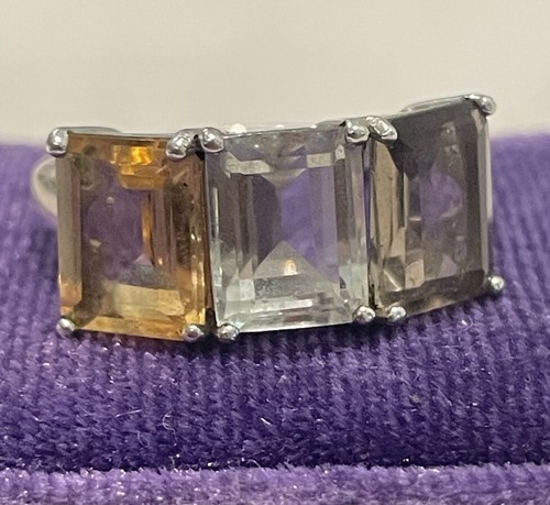Imported 925 Genuine Natural Multi Gemstone 3 Stone Ring Sz8.75 EUC - Picture 2 of 4