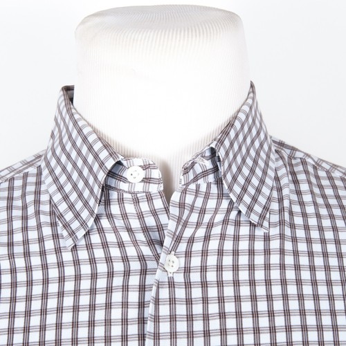 Billy Reid IT Button Shirt Plaid Hidden Button-down Collar 100% Cotton Brown L - Picture 3 of 10