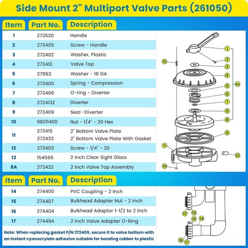 261050 HiFlow Multiport Valve 2'' For Pentair Triton & Quad D.E. &Sand Filter - Picture 6 of 10