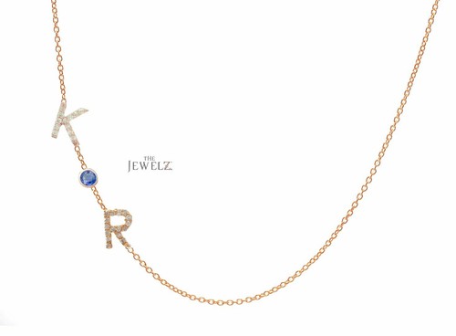14K Gold VS/F-G Diamond Ruby/Emerald/Sapphire A-Z Alphabet Necklace (1 Piece) - Picture 15 of 15