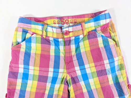 SO Girl's Plaid Adjustable Waist Regular Fit Optional Cuff Bermuda Shorts sz 14 - Picture 2 of 11
